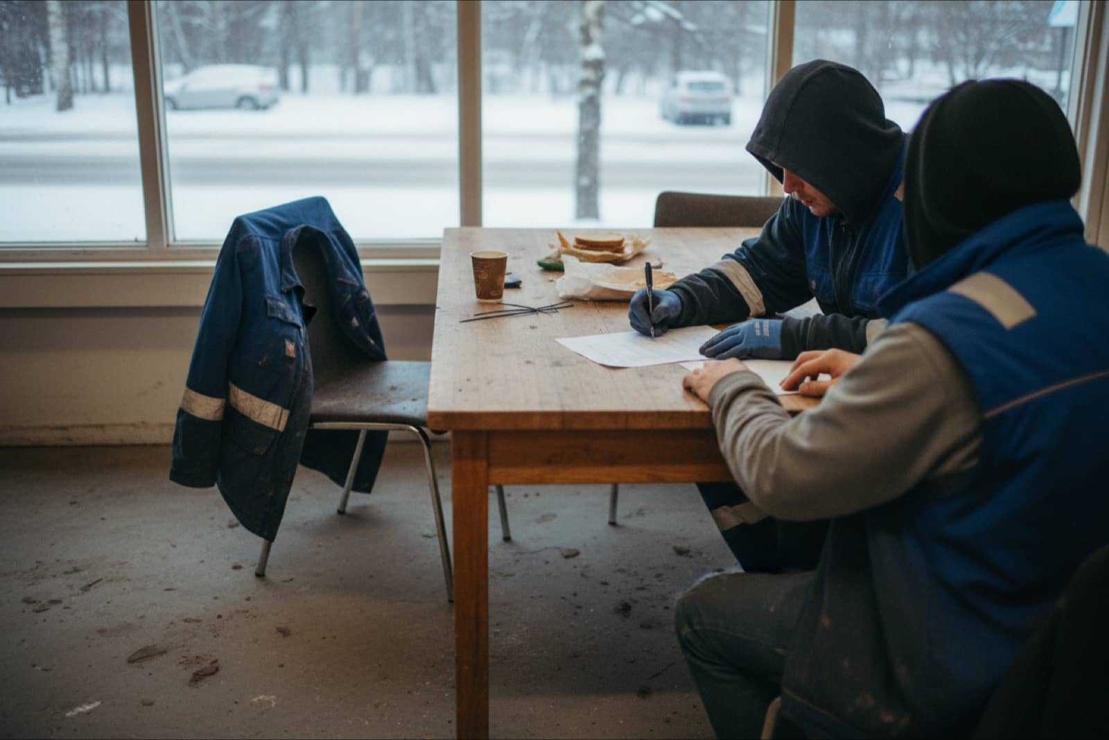 Hands signing an employment contract at a table