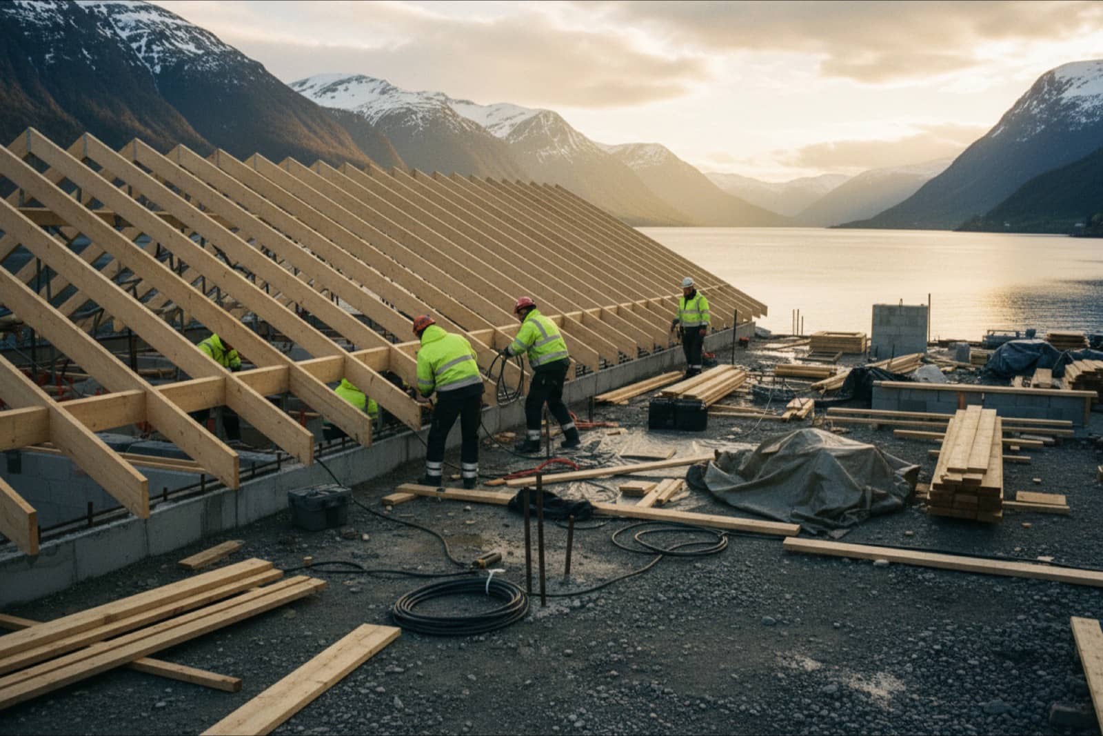 Building site in northern Norway under the midnight sun
